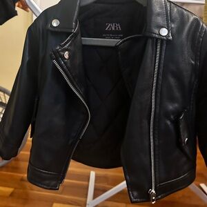 Zara Black Leather Moto Jacket Asymmetrical Design